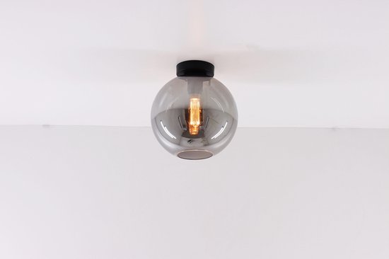 Plafonniere plafondlamp Eef smoke rookglas bol - 1xE27 - mat zwart | bol