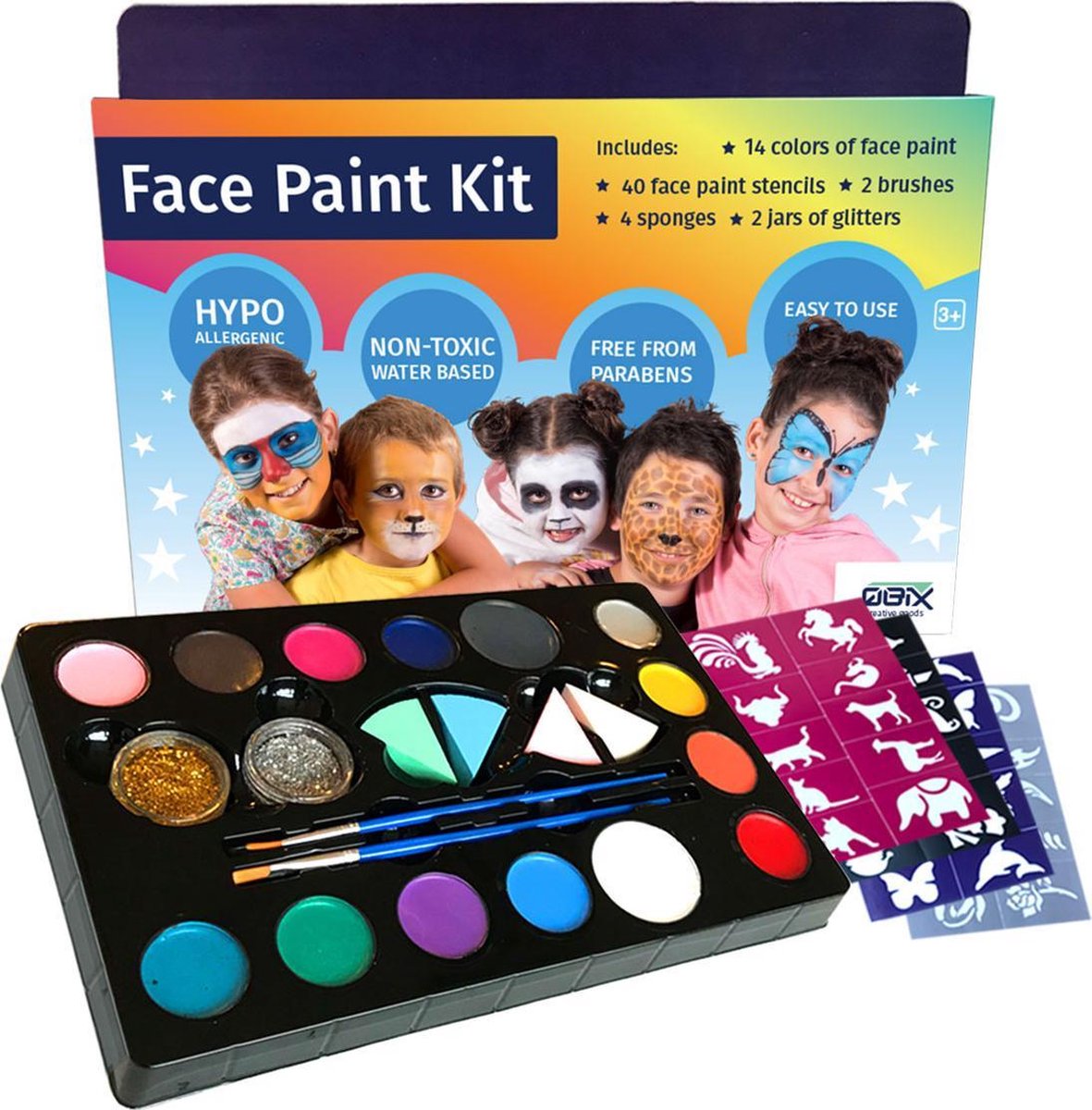 Peinture Visage Kit Crayons, 16 Couleurs Non Toxique Maquillage