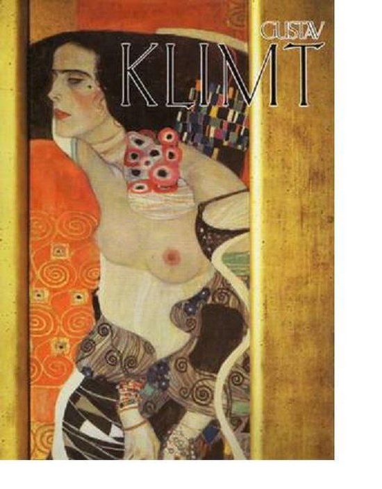 Boek 'Gustav Klimt' met op de cover een schilderij van een vrouw in Gustav Klimt's stijl, met veel kleur en patronen.