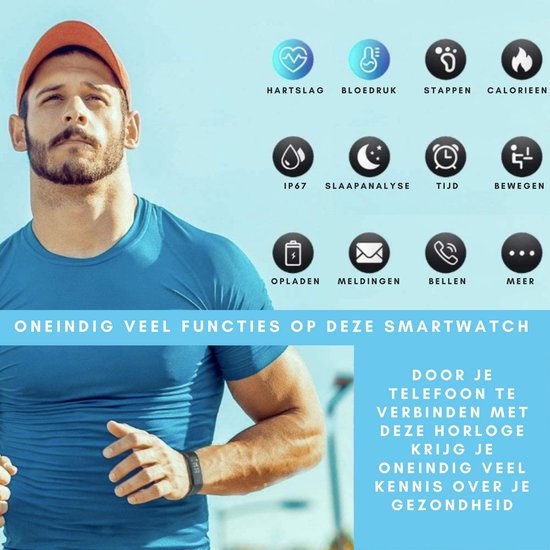 Smartwatch Fitness Bloeddrukmeter Stappenteller - Sport - Activity tracker - Hartslagmeter Horloge - Hartslag - Hardlopen - Technaxx