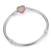 Armband Zilver | Zilveren armband | past op Pandora | Pandora compatible | Bedelarmband | Vlinder sluiting met hartje | Elegante dames armband  / Maat 19