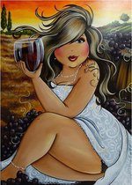 Lenks Diamond painting Dikke dame met glas wijn 40 X 50cm ronde steentjes full paint Diamond Paint 1762