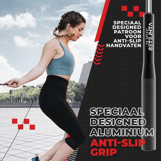 Tested by Athletes - Professioneel Springtouw + E-Book - Verstelbaar Springtouw - Sport Springtouw - Zwart