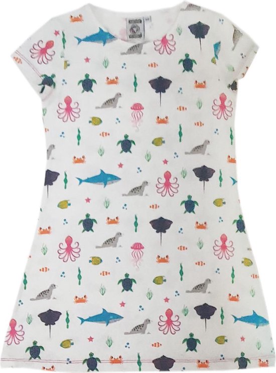 Zacht nachthemd met zeedieren print (100% Oeko-tex gecertificeerd) maat 104-110 maat 4-5 jaar