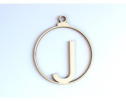 HOUTEN KERSTVERSIERING / WOODEN CHRISTMAS DECORATION - KERSTBAL / CHRISTMAS TREE BAUBLE - Letter J - 9cm - LICHT HOUT / NATURAL WOOD - HOUTEN HANGERS - KERSTBOOM - ALFABET / ALPHABET - KERSTDECORATIE - NAAM