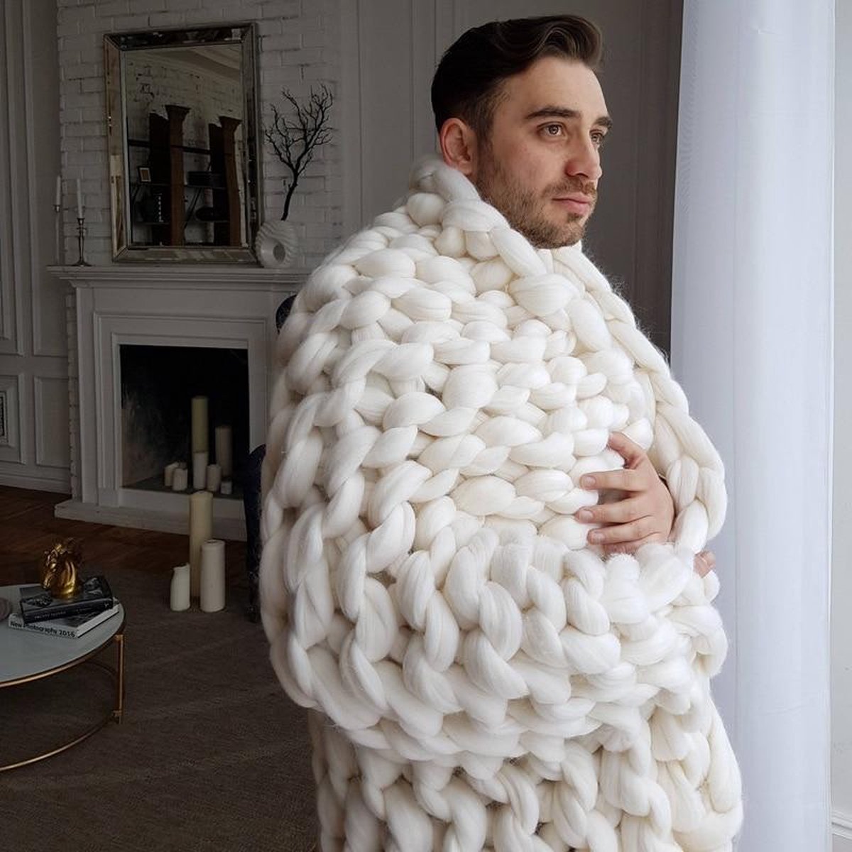 Plaid tricoté épais tressé à la main de Luxe en laine - Extra lourd -  200x200 - BLANC | bol.com