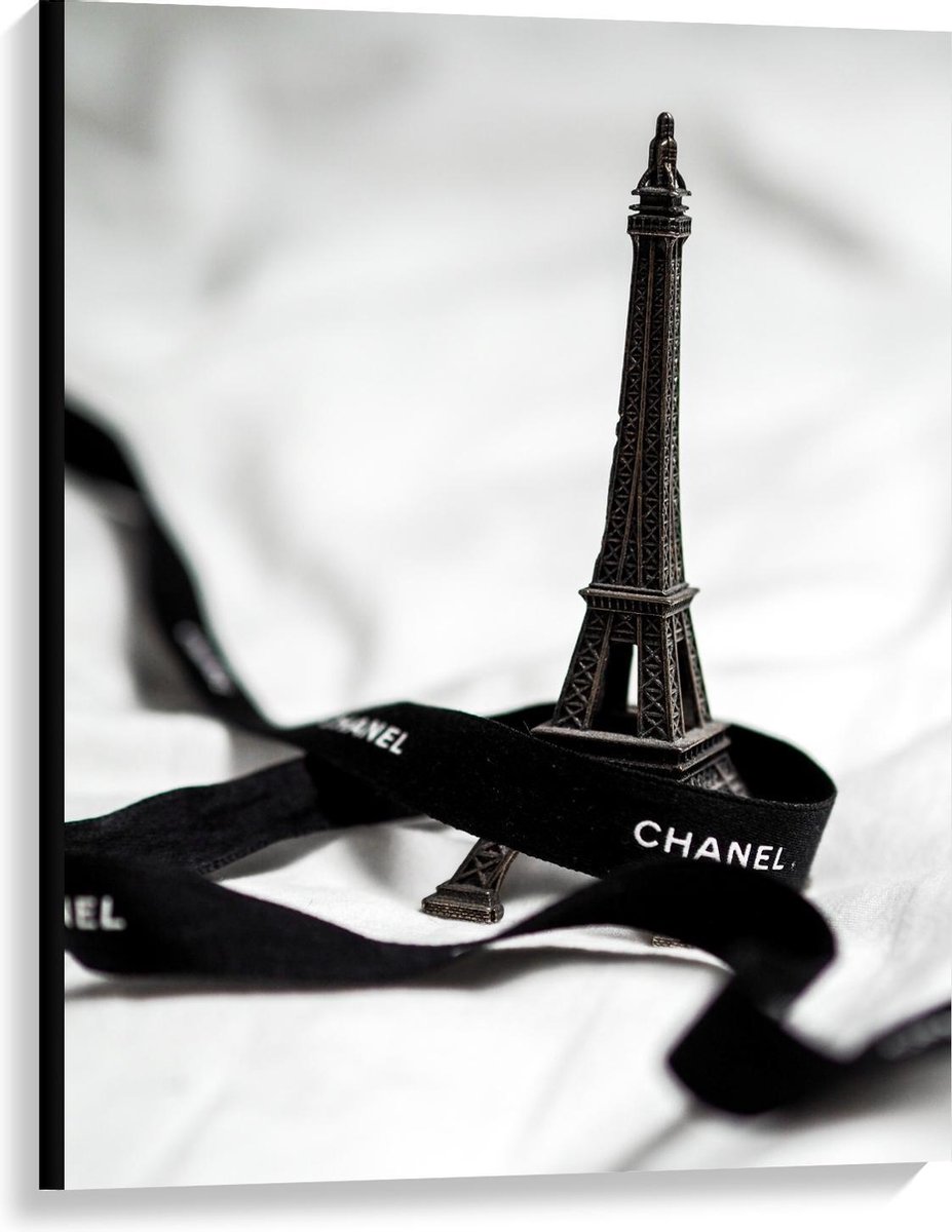 Canvas Beeldje van Eiffeltoren met Chanel Lint - 75x100cm Foto op Canvas... bol.com