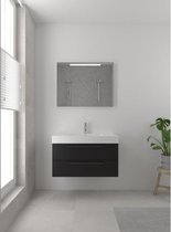 Bruynzeel Bando badmeubelset 90x45cm 1 kraangat 1 wasbak 2 lades met spiegel met softclose Composiet zijde zwart