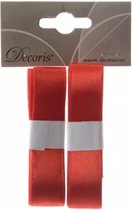 Decoris Satijn Lint Rood - Cadeaulint - 2 stuks - Totaal 4 Meter Rol -  2 cm
