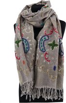 Beige grijze wollen kasjmier sjaal - 180 x 70 cm - 100% wol