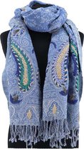 Zachtblauwe wollen kasjmier sjaal - 180 x 70 cm - 100% wol