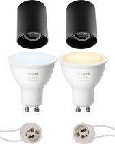 Pragmi Luxina Pro - Opbouw Rond - Mat Zwart - Verdiept - Kantelbaar - Ø90mm - Philips Hue - Opbouwspot Set GU10 - White Ambiance - Bluetooth - BSE