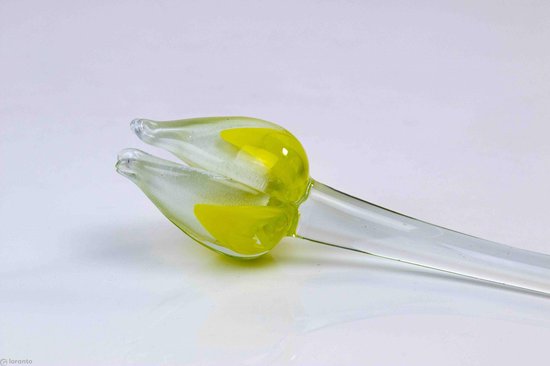 geel witte tulp - Tulp van glas 50 cm – bloem van glas – glaskunst – beeld van glas geschenk- cadeau