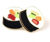 Emaille Pin / Speld Van Twee Gevulde Sushi Rolletjes 3.6 cm / 1.8 cm / Zwart Wit