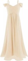 Feestjurk-galajurk KIDS lang chiffon off shoulder mouwtjes Apricot (6 kleuren)