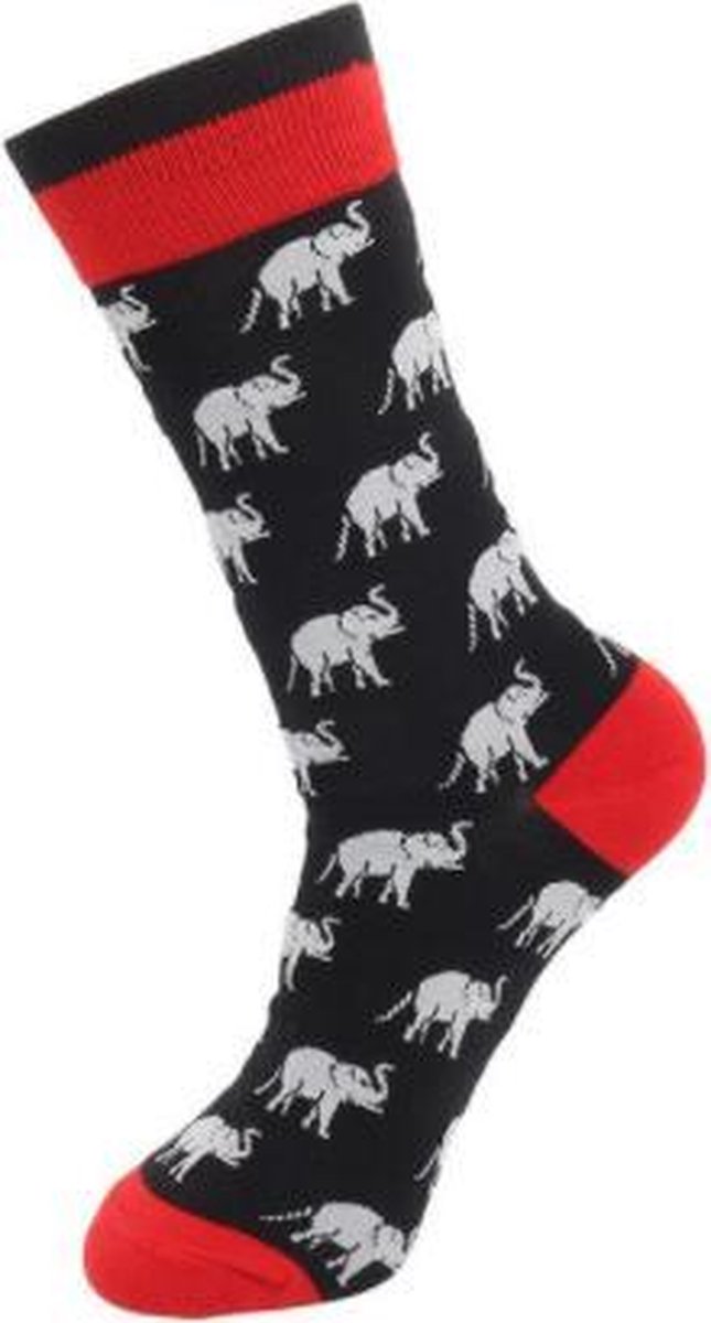 Heren sokken zwart - grijs - leuke print olifant - 40 - 46 - cadeau voor hem - Kerstcadeau - vaderdag cadeau - verjaardagscadeau - geschenkl - gift