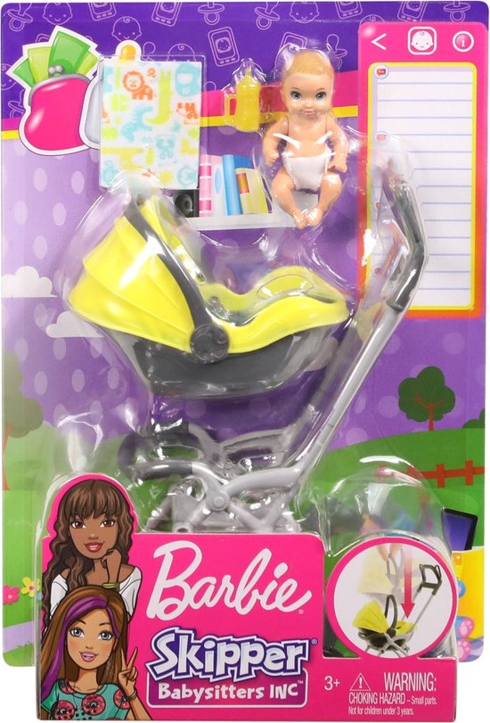 Mattel Barbie - Bébé Et Poussette Jaune - Coffret Poupée Mannequin