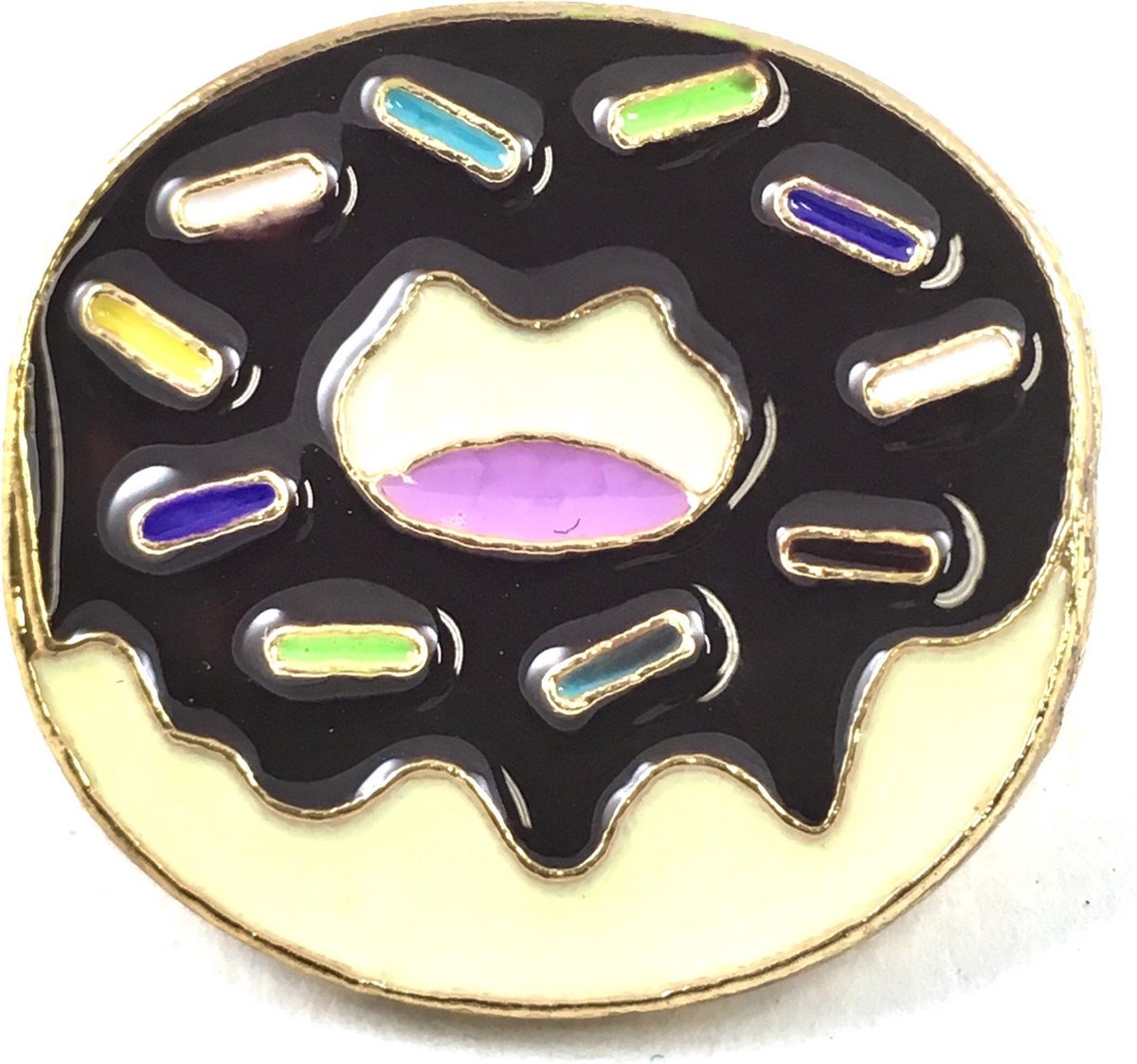 Emaille Pin Van Een Donut Met Donker Bruine Glazuur 2.5 cm / 1.3 cm / Donker Bruin Licht Geel