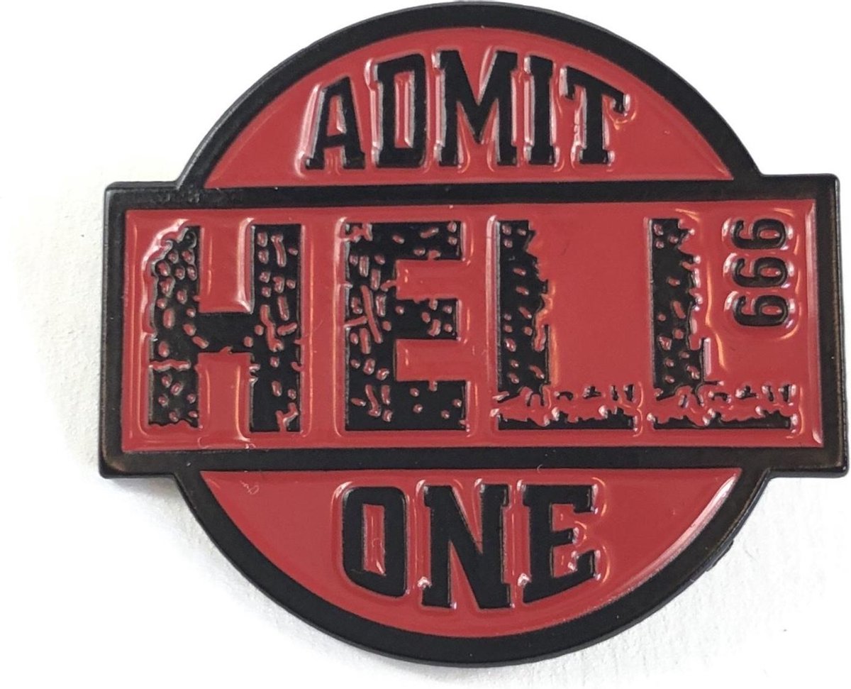 Admit Hell 999 One Tekst Emaille Pin Rood 3.2 cm / 2.9 cm / Rood Zwart