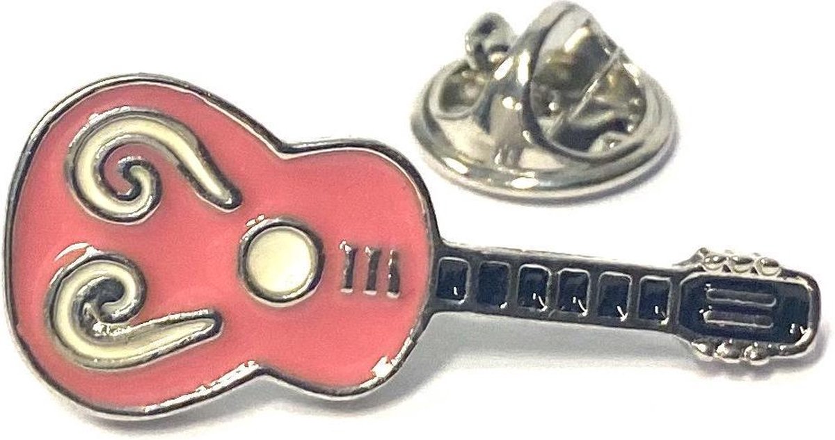 Gitaar Emaille Pin Roze 3.3 cm / 1.3 cm / Roze