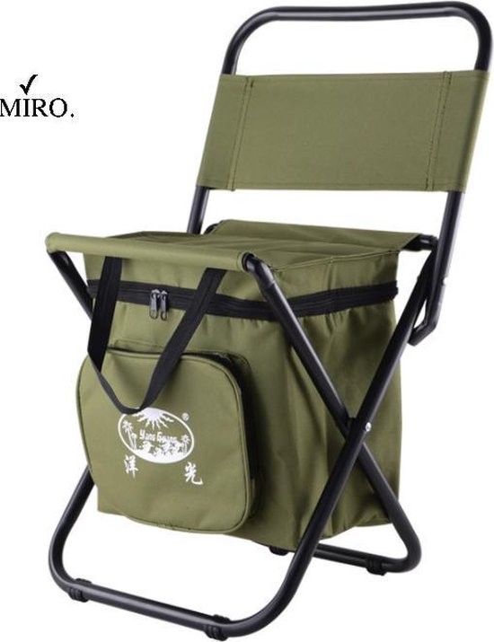 MIRO® Vissersstoel - Visstoeltje Met Rugleuning - Inklapbare Stoel - Campingstoeltje Opvouwbaar - Visspullen Vouwstoel Lichtgewicht - met Opbergtas - Outdoor Groen
