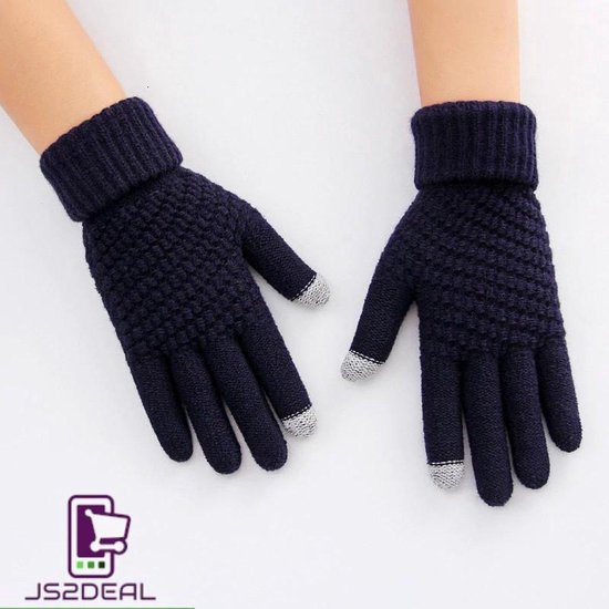 Warme Handschoenen | Luxe Gebreide Winter Handschoenen | Touch Tip Gloves | Touchscreen | Voor fiets, motor, scooter, sporten en wandelen | One-size | Winterhandschoenen | Unisex | Dames en Heren | Donker Blauw