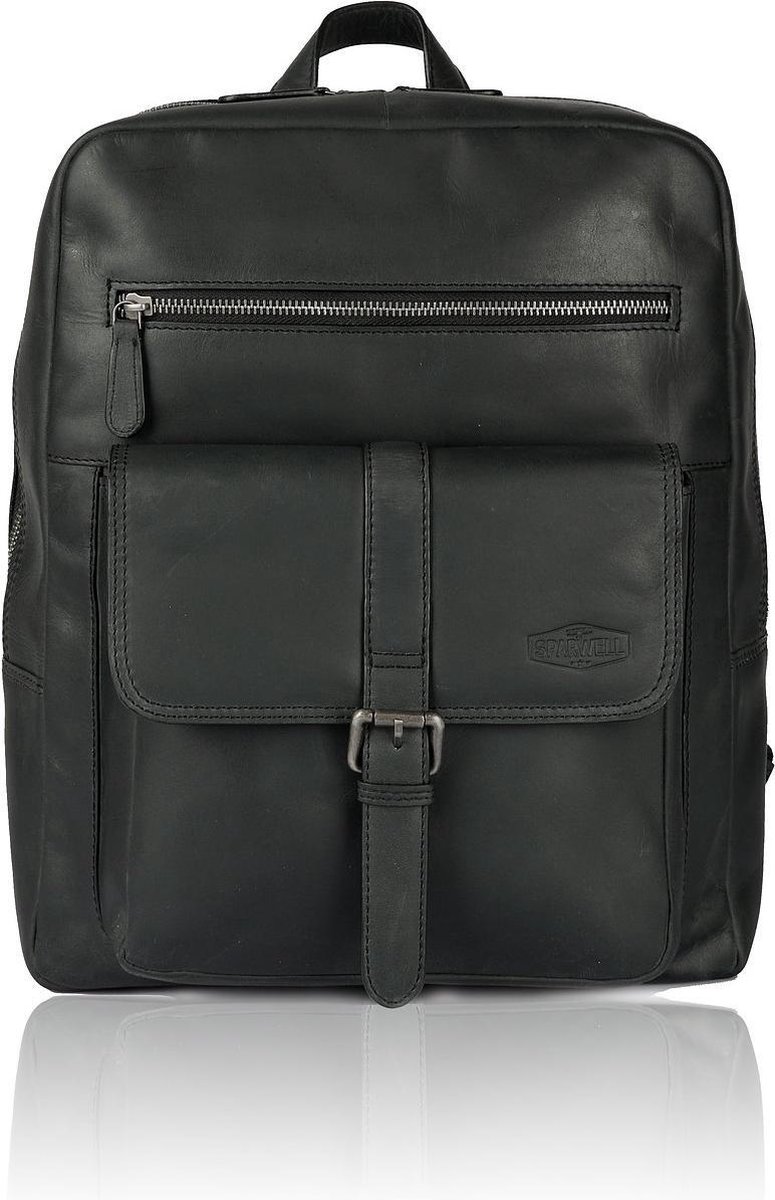 Sparwell Rugzak - Lederen rugzak / Laptop rugzak - 14 inch laptop - zwart