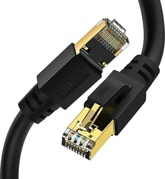 High-Speed Cat 8 RJ45 Netwerkkabel - LAN Ethernet Kabel - Wifi Netwerk Verlengkabel - Verlengsnoer - Internet Modem Kabel - 6 Meter Lang - 40.000 Mbit/s - Zwart - AA Commerce