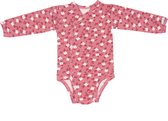 BiNKi - overslag romper baby met lange mouwen roze bloemen met zachte en makkelijke sluiting - 100% organisch katoen - GOTS - maat 62/68