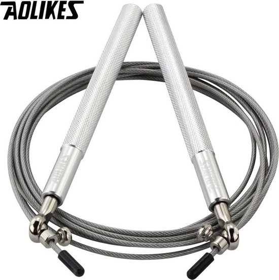 RVS Verstelbaar Professioneel Springtouw Zilver met Kogellagers - Speed Rope - Fitness Sport -Jump Rope - Conditie - Bootcamp - Crossfit, Boxing