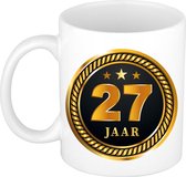 27 jaar cadeau mok / beker medaille goud zwart voor verjaardag/ jubileum