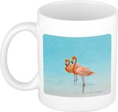 Dieren foto mok flamingo - flamingo vogels beker wit 300 ml