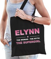 Naam cadeau Elynn - The woman, The myth the supergirl katoenen tas - Boodschappentas verjaardag/ moeder/ collega/ vriendin