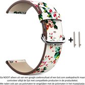 Wit leren bandje met bloemen voor geschikt voor Fitbit Versa (1) / Versa 2 / Versa Lite - Gespsluiting – White Lederen Armband - Leder - Bloemen - Pioenrozen - Rozen