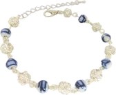 Zeeuws Meisje - Armband - Delftsblauw handgeschilderde kralen 6 mm en strass steentjes