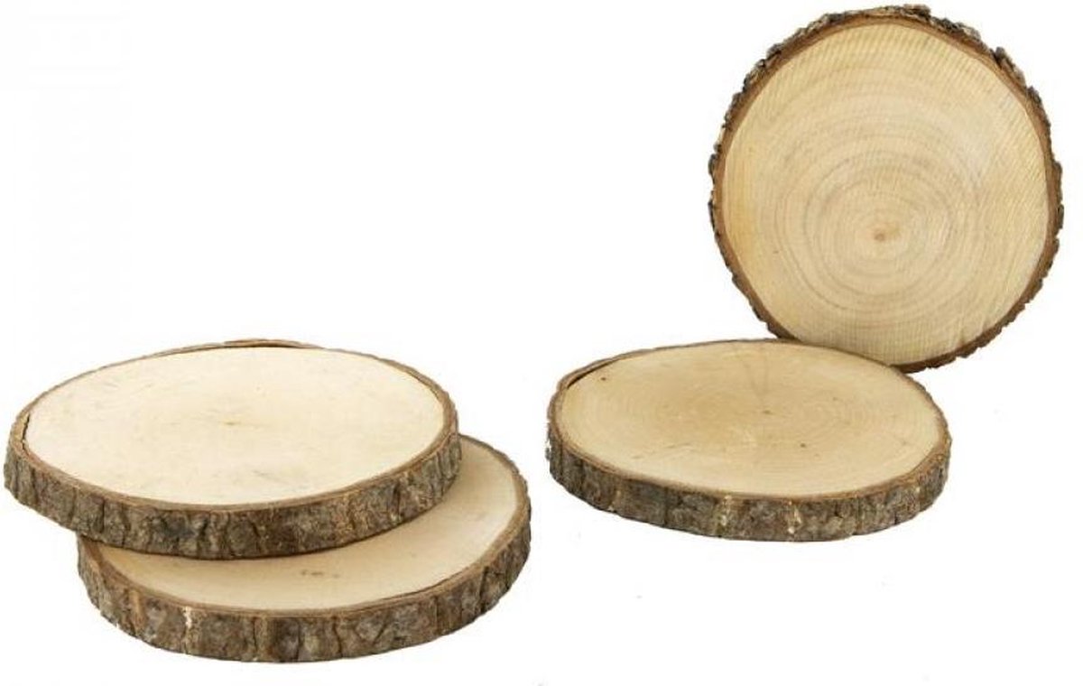 Home Deco Factory Onderzetters voor glazen - boomschijven - 4x stuks - rond - hout - D11 x H1.3 cm