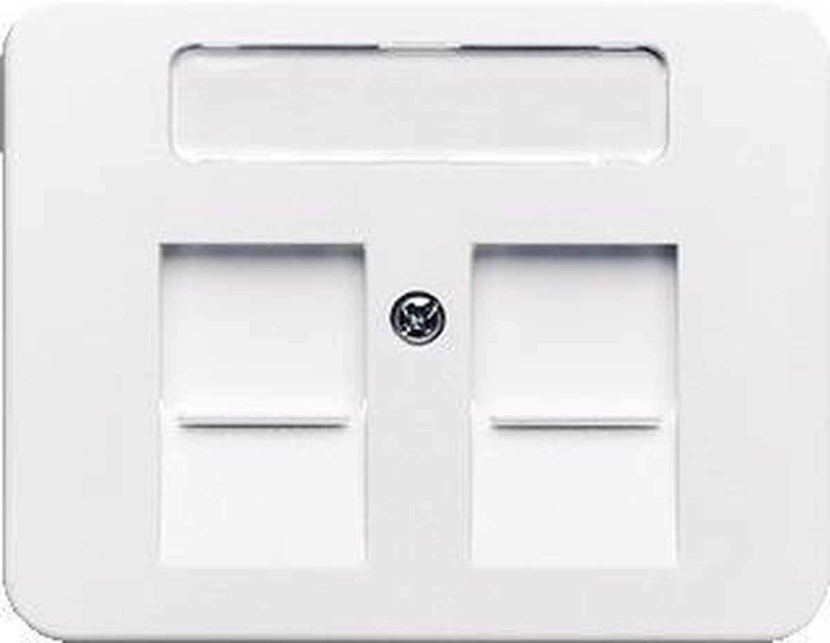 Busch-Jaeger Alpha Exclusive centraalplaat voor 2 Modular Jack connectors met schuifje en tekstveld, studiowit
