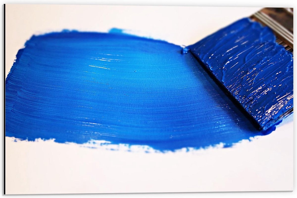 Dibond - Blauwe Plakkaat Verf  - 60x40cm Foto op Aluminium (Met Ophangsysteem)