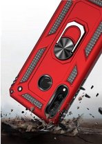 Huawei P Smart 2020 Rood Shockproof Militairy Hybrid Armour Case Hoesje Met Kickstand Ring -Huawei P Smart 2020 - Extreem Stevige Anti-Shock Hard Rugged Cover Bumper Hoes Met Magne