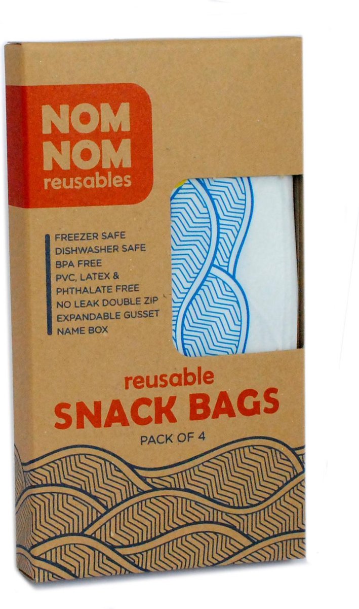 Goedkoopste Nom Nom Reusables - herbruikbare snackzakjes - set van 4 -wave blauw