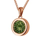 Quiges 12mm Mini Munt Hanger Rosé Goudkleurig RVS Glans met Zirkonia Donker Groen Munt en Ketting Ankerketting 42-46cm - SLSHS403