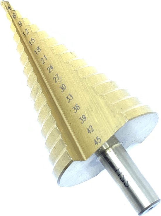 Stappenboor 4-45mm –HSS stappenboor – Kegelboor – Trapgatboor 4-12 mm - Conische plaatfrezen met titanium coating - Merkloos