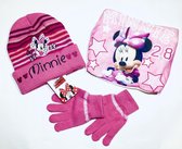 Disney Minnie Mouse winterset 3-delig - muts+col+handschoenen - roze - maat 54 cm (+/- 5-8 jaar)