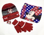 Disney Minnie Mouse winterset 3-delig - muts+col+handschoenen - rood - maat 54 cm (+/- 5-8 jaar)