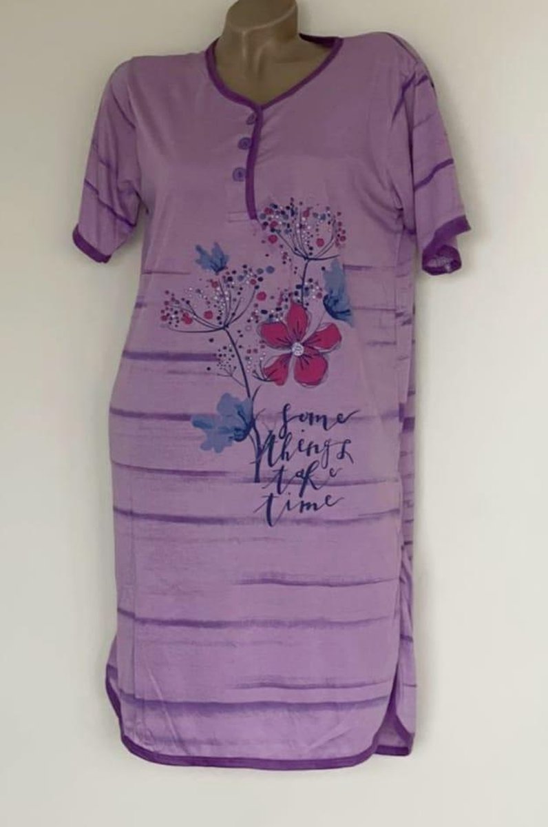 Dames nachthemd korte mouw met bloemenprint XXL paars