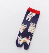 Teensokken - dames sokken - toe socks - blauw print kat - 36-40