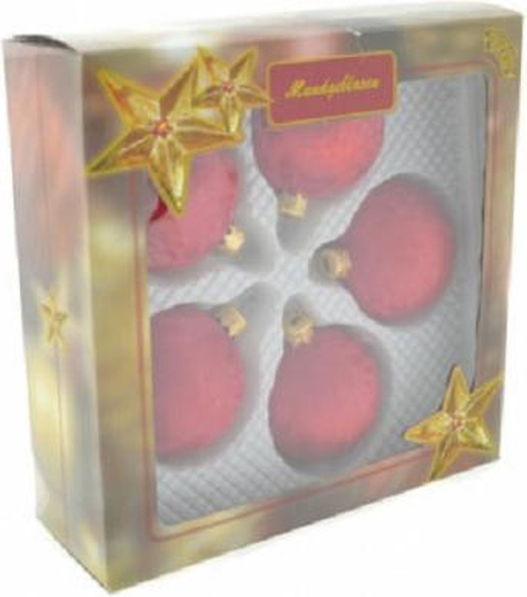 Kerstbal set van 2 doosjes van 5 stuks: rood, Ø 5 cm: glas