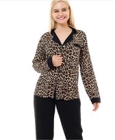 Katoen - Satijn Dames 2- Delige -Pyjama- Luxe Pyjamaset- Nachtkleding Luipaard Print Maat XL