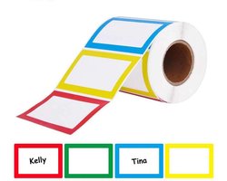 150 stuks naam stickers op rol - multicolor - 8.9x5.7 cm