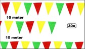 30x Vlaggenlijn rood/geel/groen 10 meter - Carnaval festival thema feest party vlaglijn vlag lijn slinger